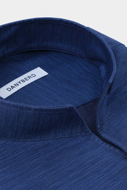 Chemise col indien en lin mélangé -  Bleu nuit