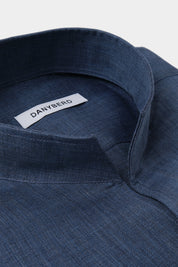 Linen blend shirt with Indian collar - Midnight blue