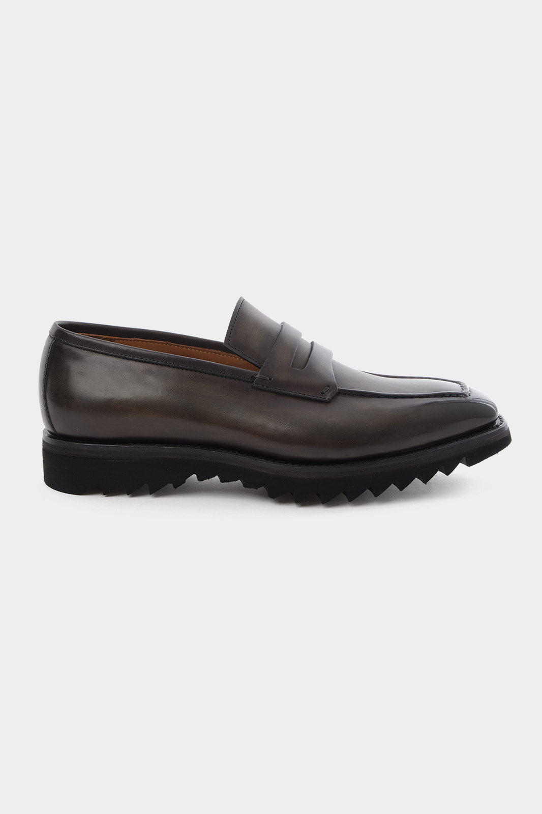 Patinated leather loafers with lugged sole - Khaki