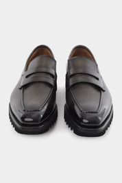 Patinated leather loafers with lugged sole - Khaki