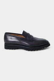 Patinated leather moccasins with notched sole - Gray