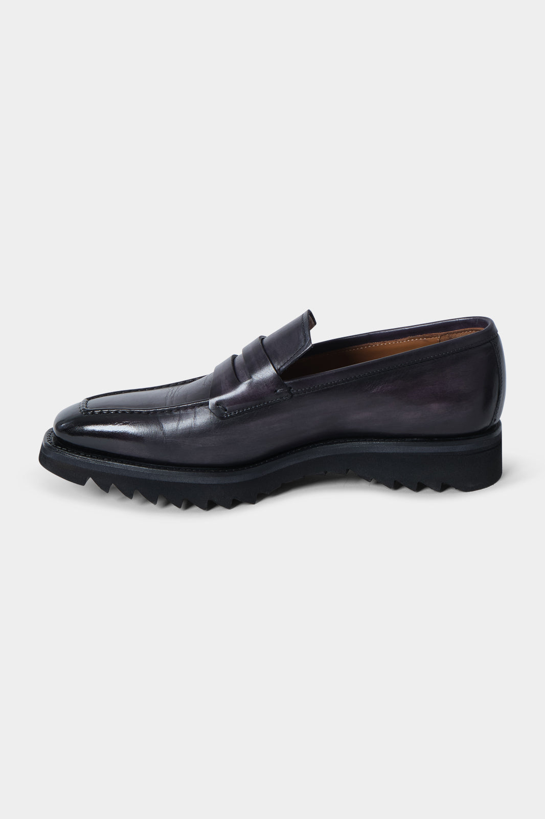 Patinated leather moccasins with notched sole - Gray