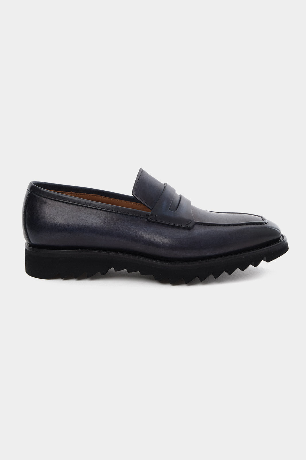 Patinated leather moccasins with notched sole - Blue