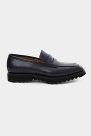 Patinated leather moccasins with notched sole - Blue