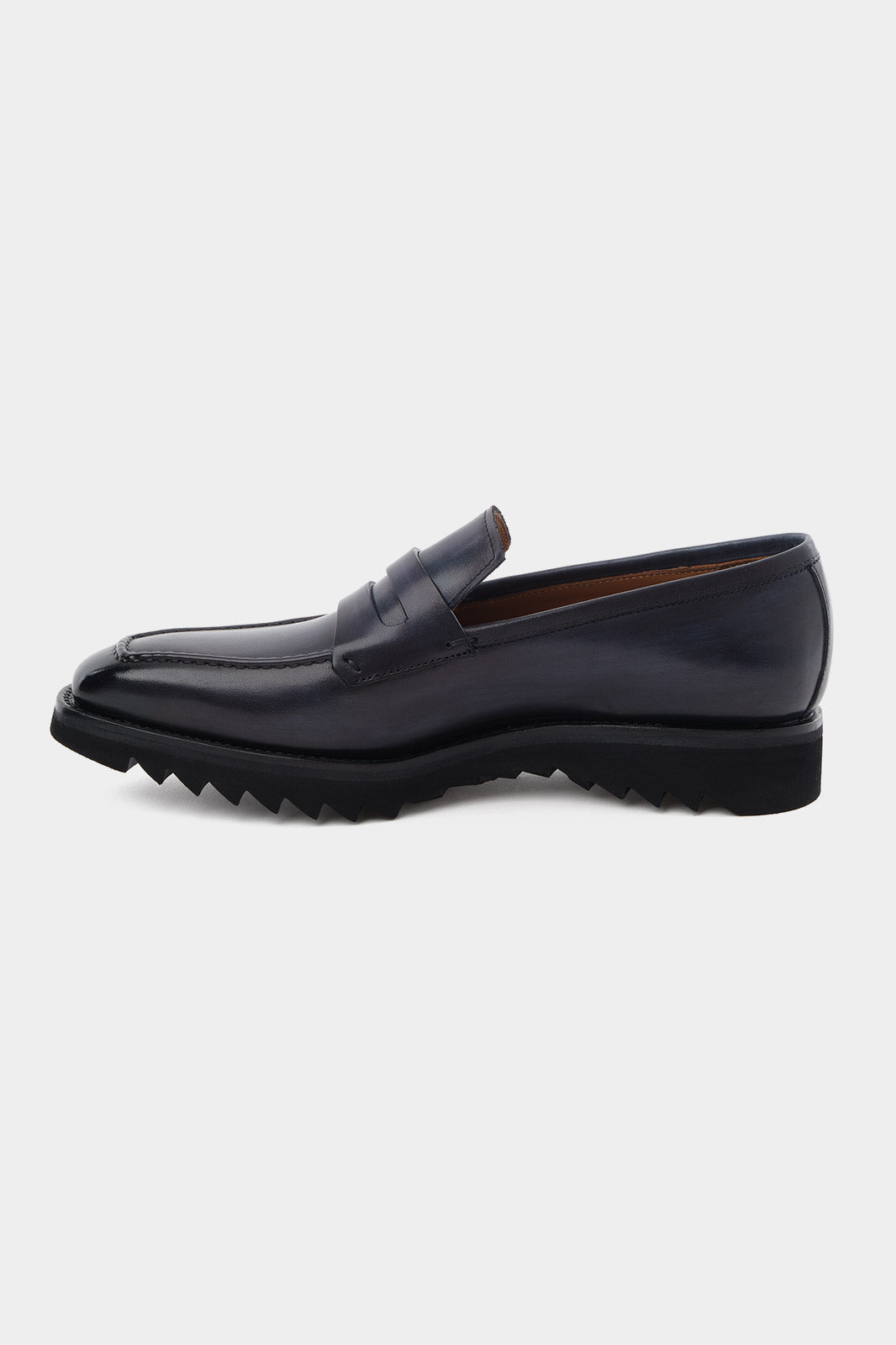Patinated leather moccasins with notched sole - Blue