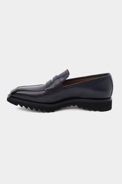 Patinated leather moccasins with notched sole - Blue