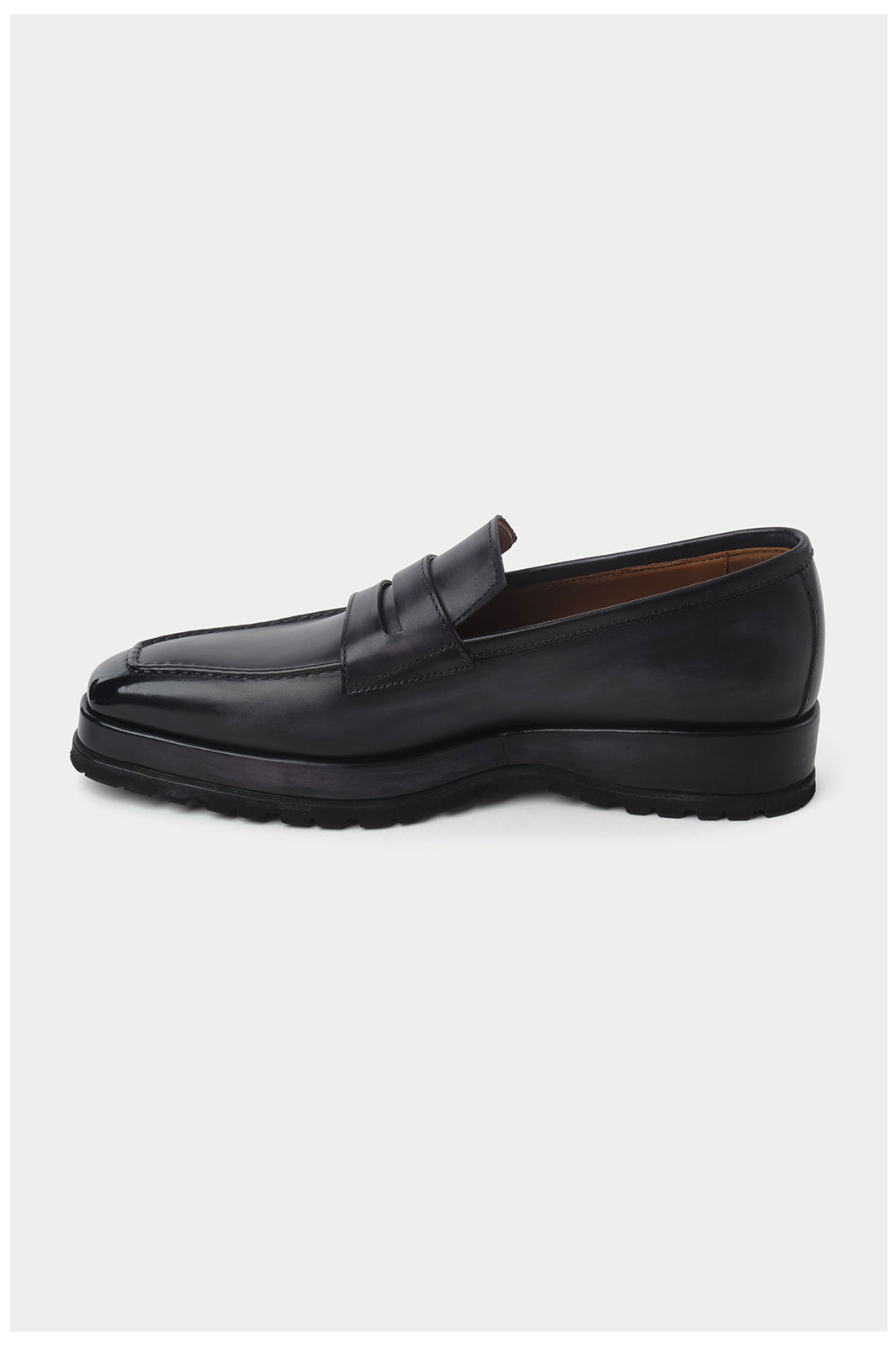 Patina leather loafers with wedge and notched sole - Grey