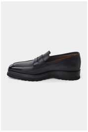 Patina leather loafers with wedge and notched sole - Grey