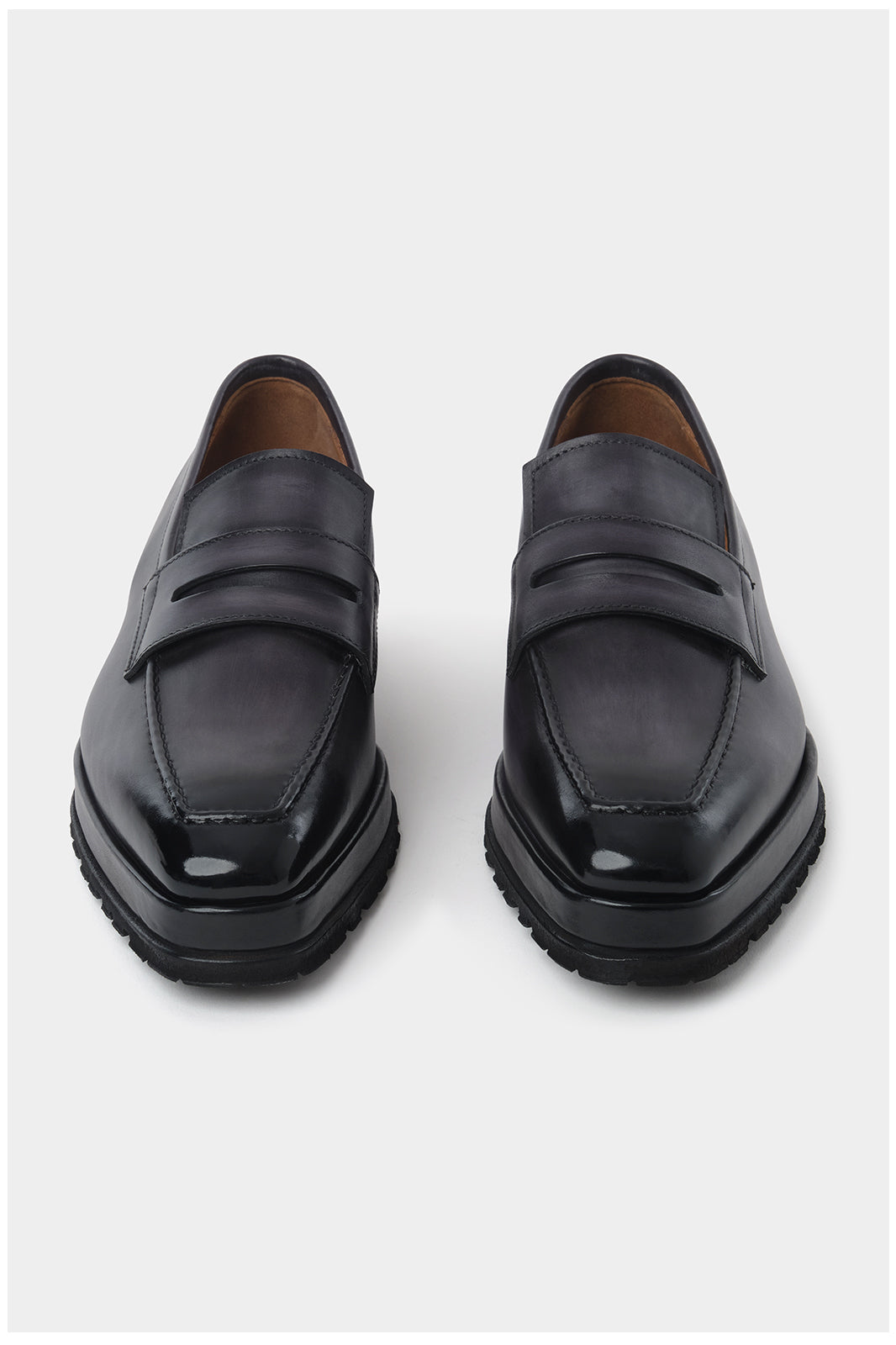 Patina leather loafers with wedge and notched sole - Grey