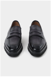 Patina leather loafers with wedge and notched sole - Grey