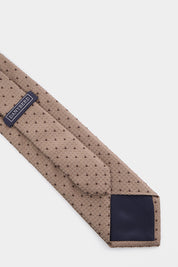 100% Silk Tie - Textured Beige with Brown Polka Dots