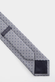 100% Silk Tie - Light Grey Textured with Navy Blue Polka Dots