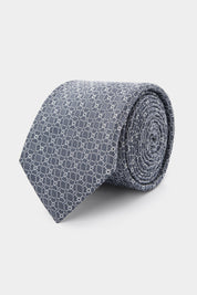 100% silk tie - Greyish blue with white floral pattern