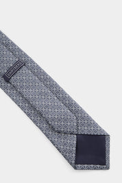100% silk tie - Greyish blue with white floral pattern