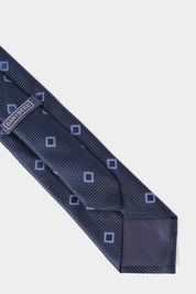 100% Silk Tie - Deep Blue with Geometric Square Pattern