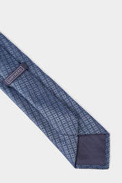 100% silk tie - Royal blue with flower pattern and light yellow polka dots