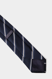 Silk and linen tie – Navy background with white stripes