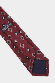 100% silk tie - Burgundy red with ethnic patterns