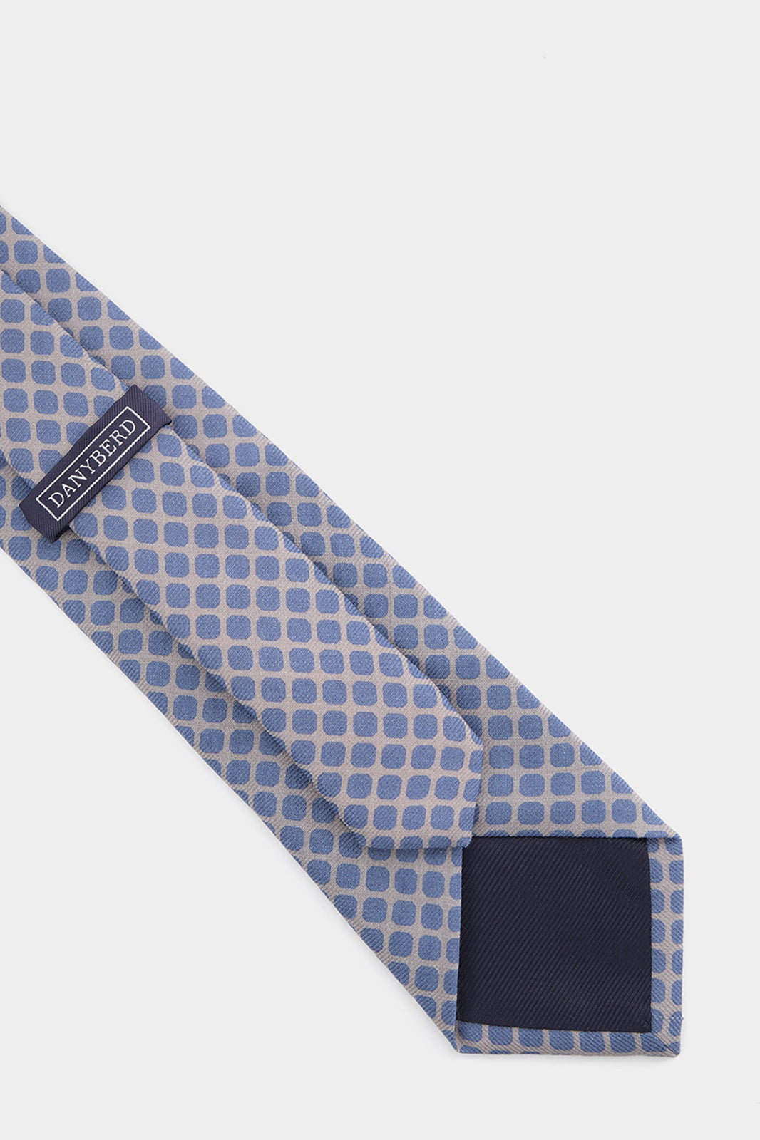 100% silk tie - Beige with blue diamond patterns