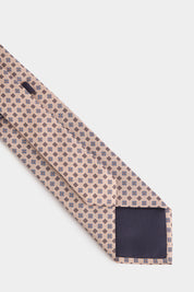 100% silk tie - Beige with blue flower pattern