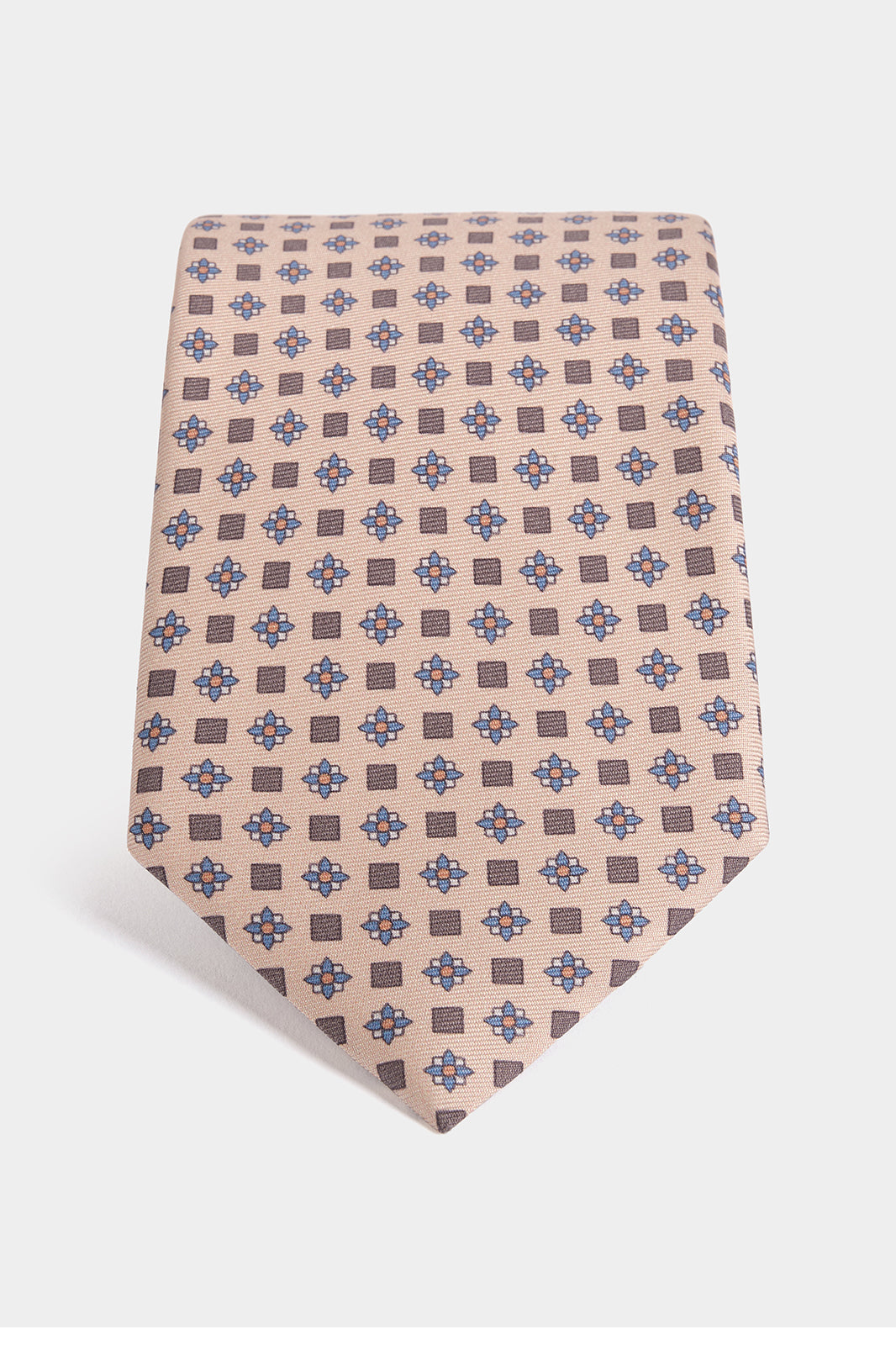 100% silk tie - Beige with blue flower pattern
