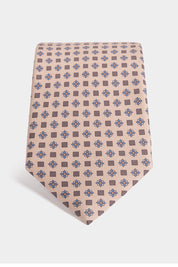 100% silk tie - Beige with blue flower pattern