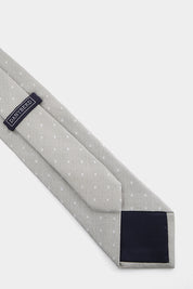 100% Silk Tie - Light Grey with White Dots