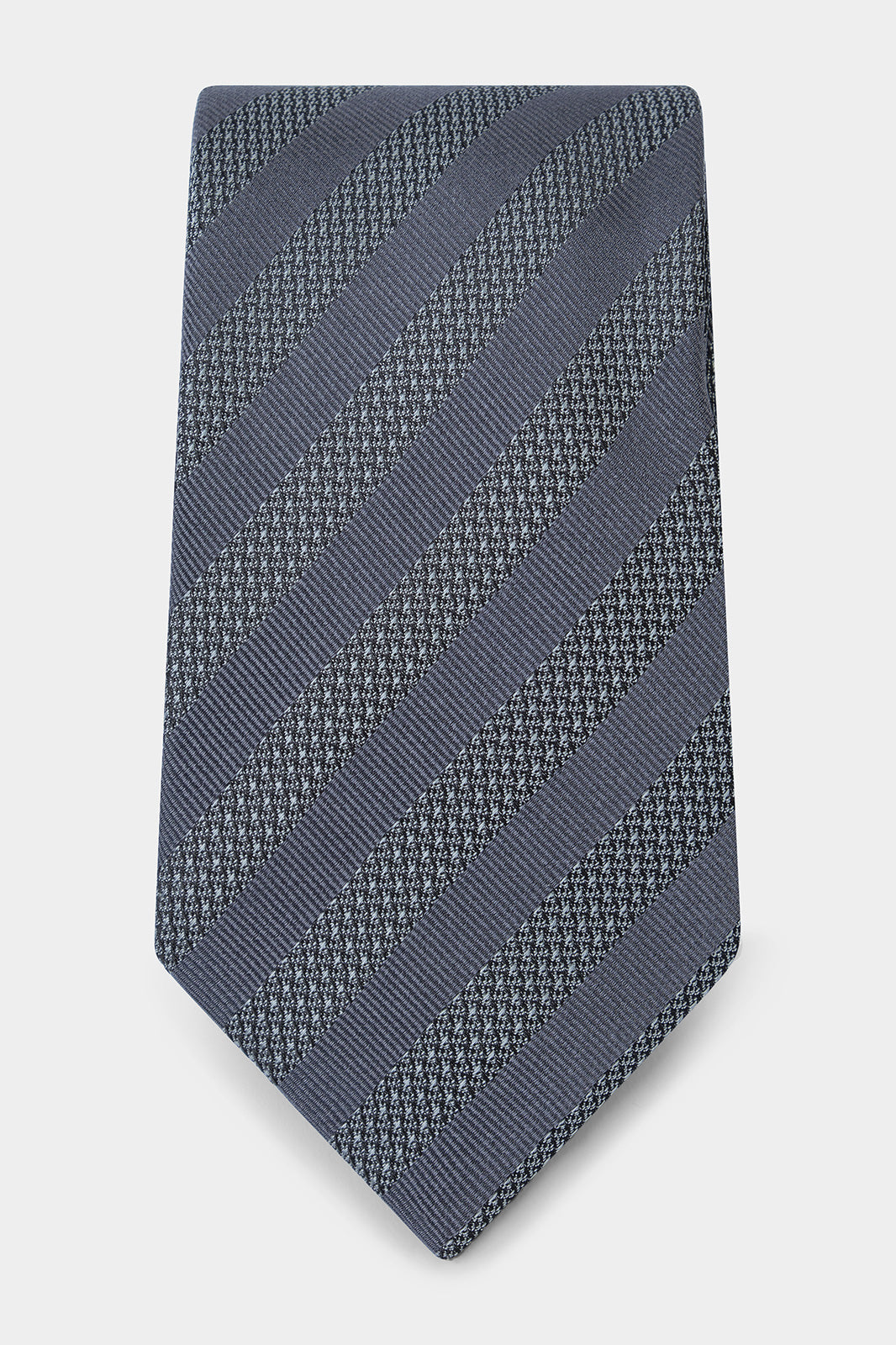 100% Silk Tie - Medium Grey with Alternating Textured Stripe