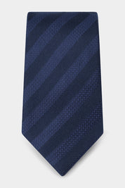 100% Silk Tie - Navy Wide Stripe