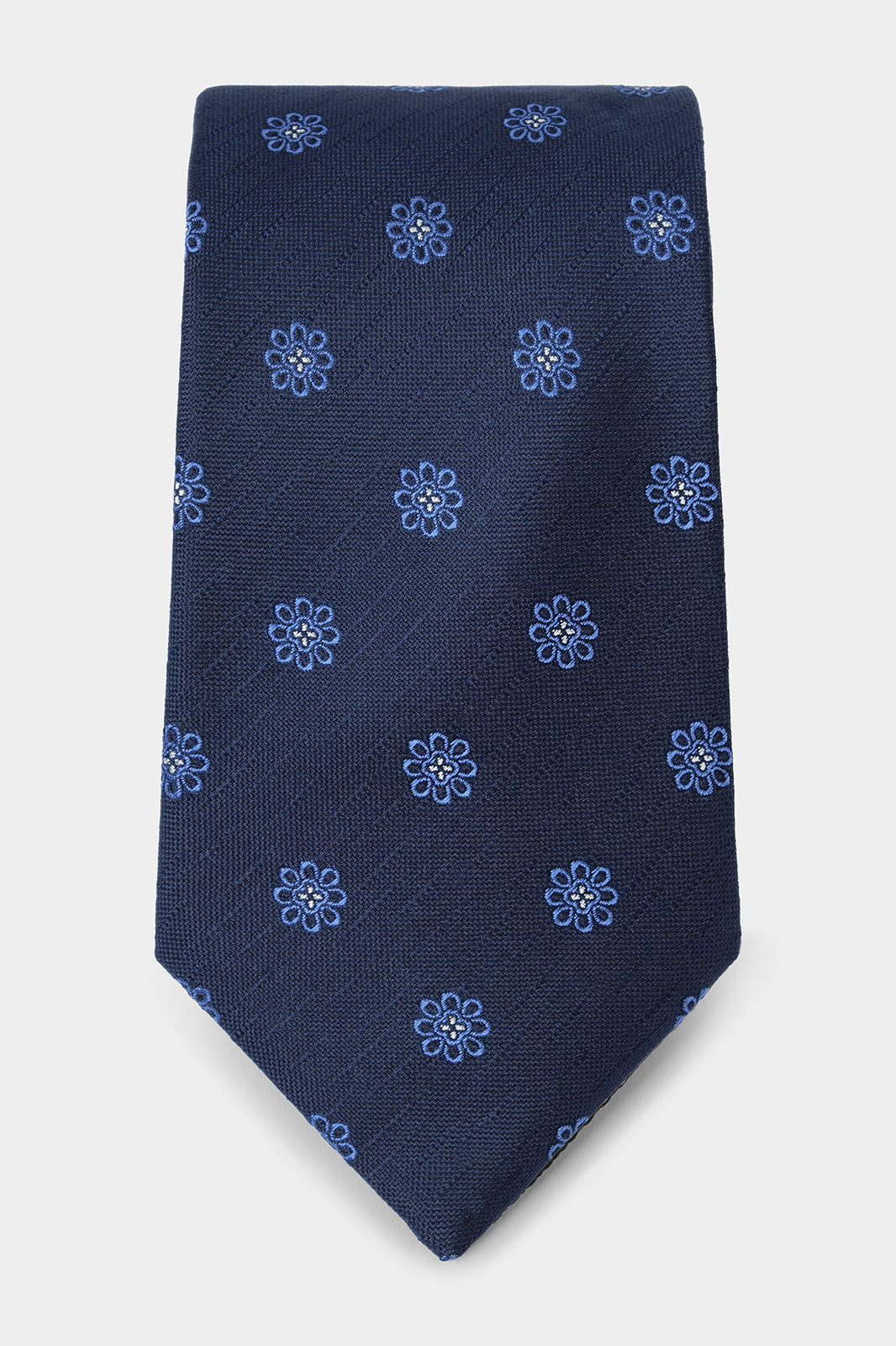 100% silk tie - Navy with blue flower pattern