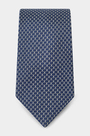 100% Silk Tie - Navy with Cream Pattern