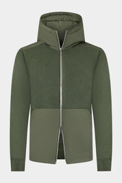 Gilet kaki double zip homme avec capuche non amovible en bi-matiere