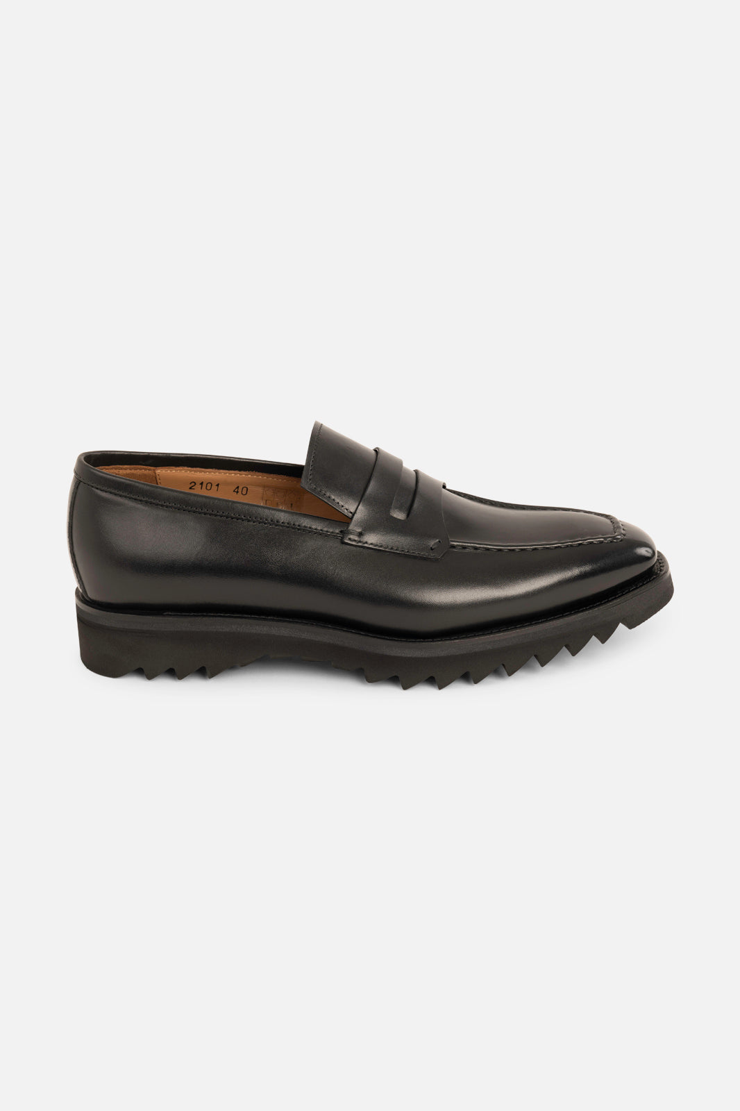 Patinated leather moccasins with notched sole - Black