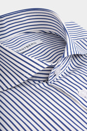 Striped Italian collar shirt - Dark blue and white