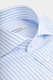 Striped Italian collar shirt - Sky blue and white