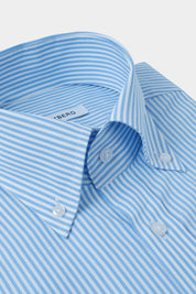 Large button-down collar shirt - Blue striped