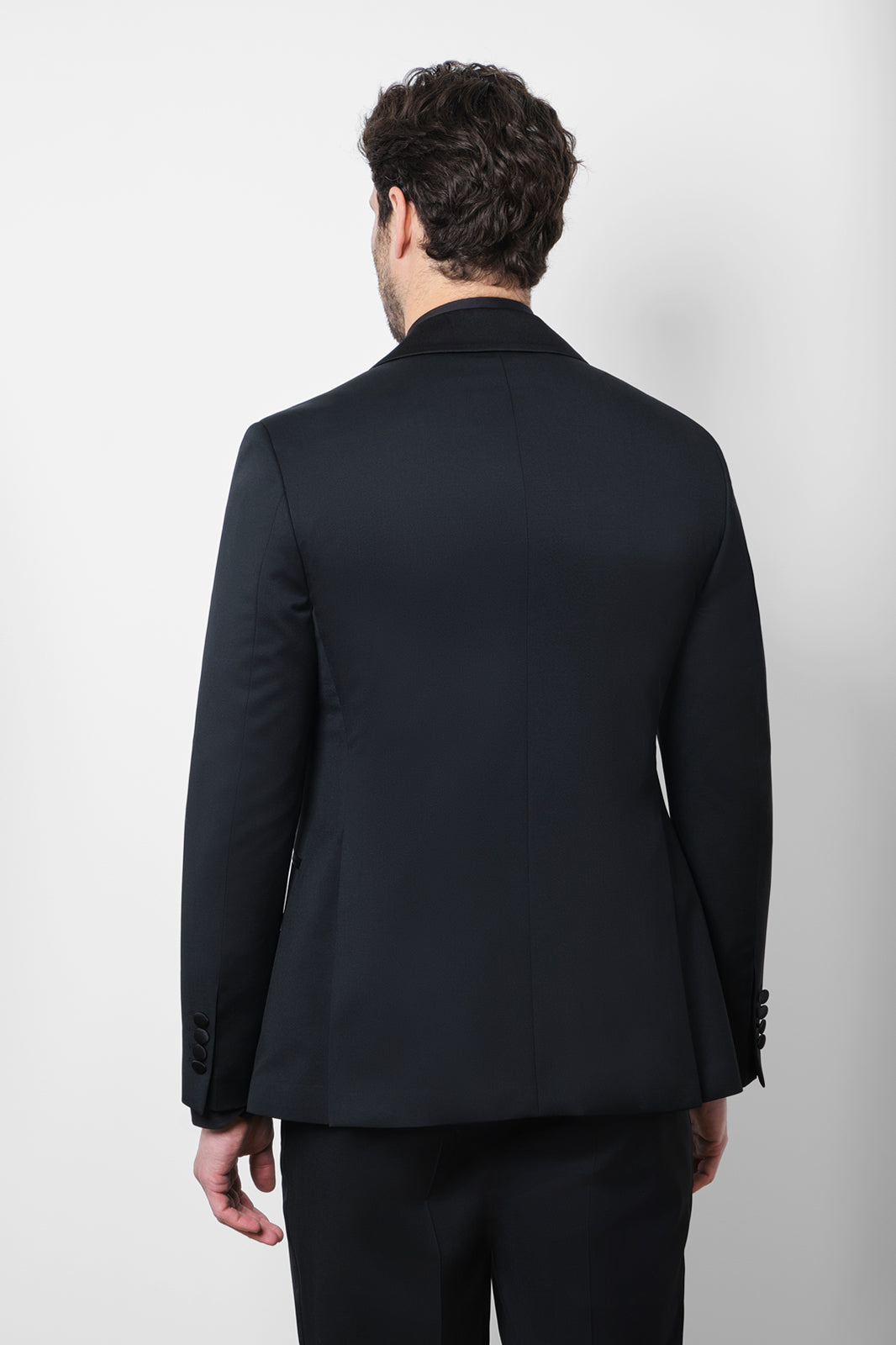 Shawl Lapel Double Breasted Tuxedo with Piped Pockets - Black