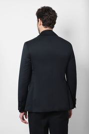 Shawl Lapel Double Breasted Tuxedo with Piped Pockets - Black
