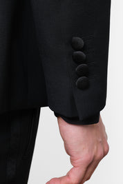 Shawl Lapel Double Breasted Tuxedo with Piped Pockets - Black