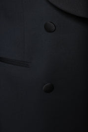 Shawl Lapel Double Breasted Tuxedo with Piped Pockets - Black