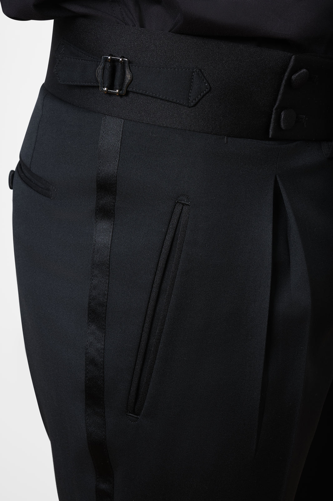Shawl Lapel Double Breasted Tuxedo with Piped Pockets - Black