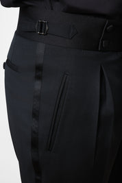 Shawl Lapel Double Breasted Tuxedo with Piped Pockets - Black