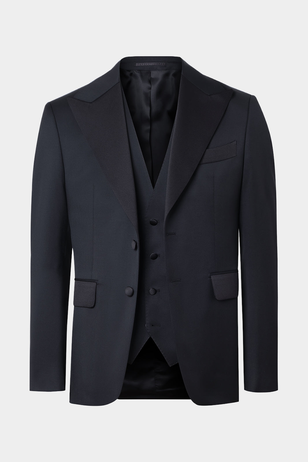 3-Piece Arrow Lapel Tuxedo with Drawstring Pants - Black
