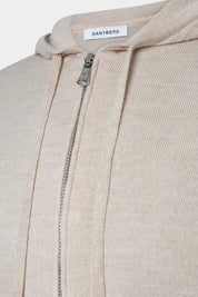 Hooded wool zipped vest - Beige