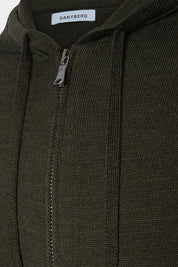 Hooded wool zipped vest - Khaki