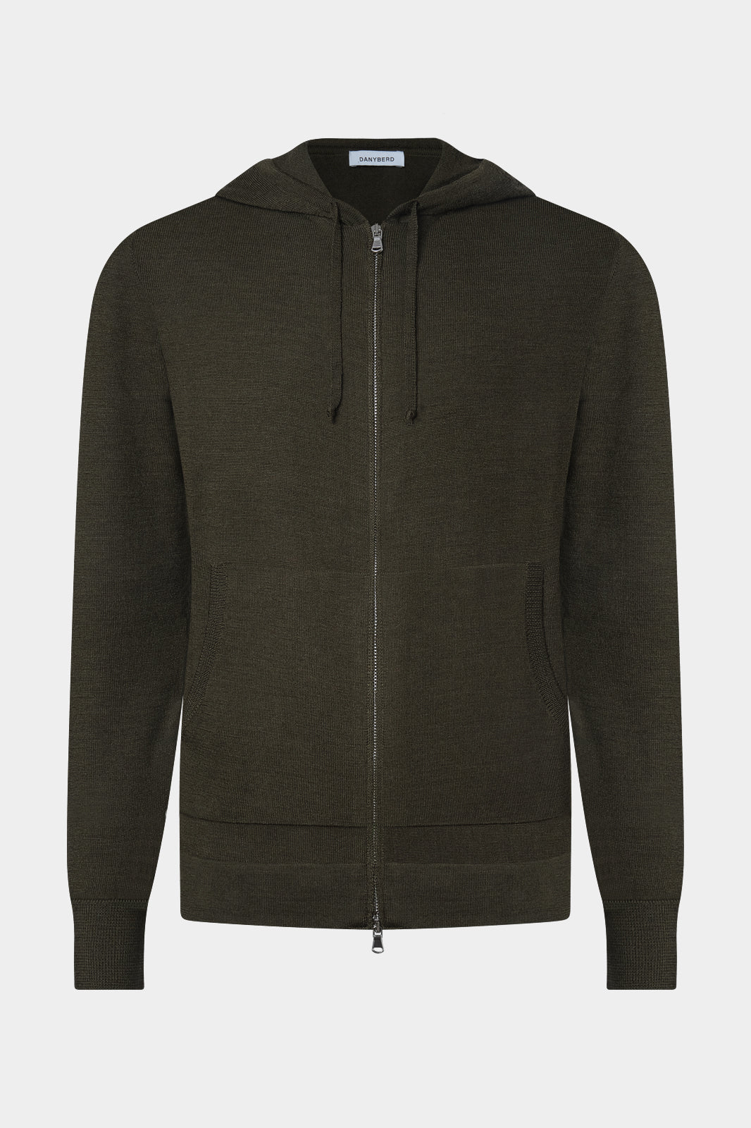 Hooded wool zipped vest - Khaki
