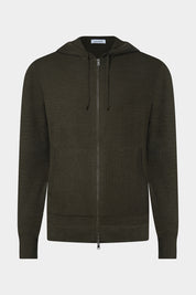 Hooded wool zipped vest - Khaki