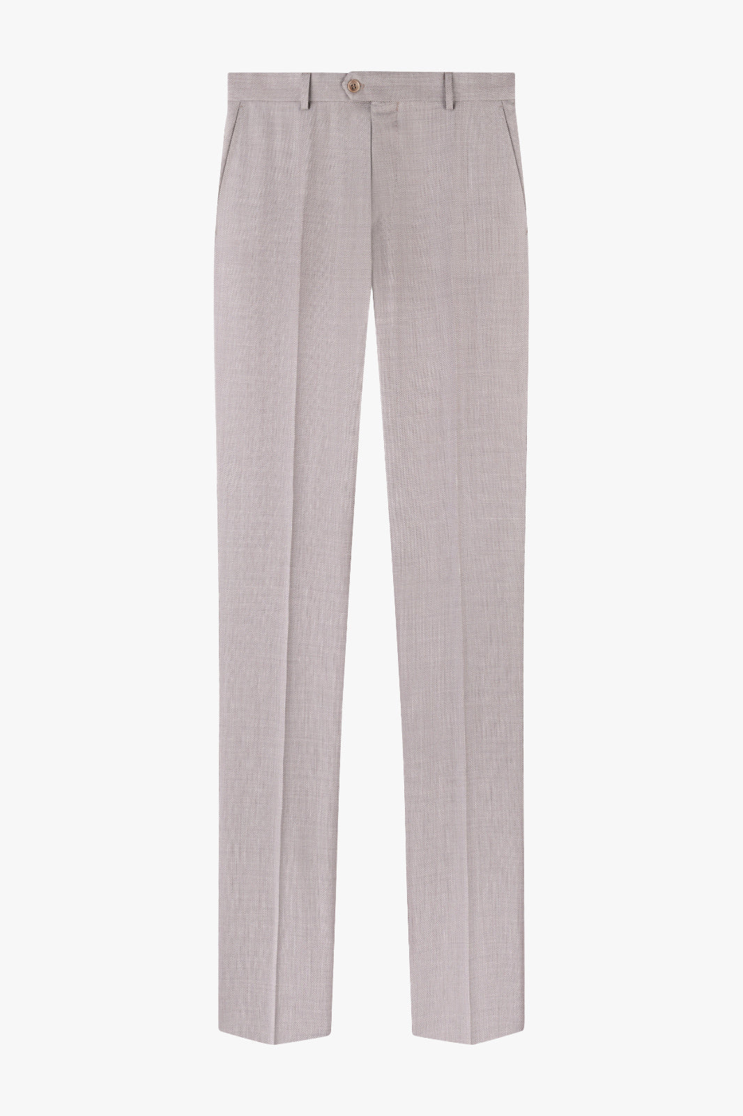 Pantalon de costume en tissu grain de caviar beige.