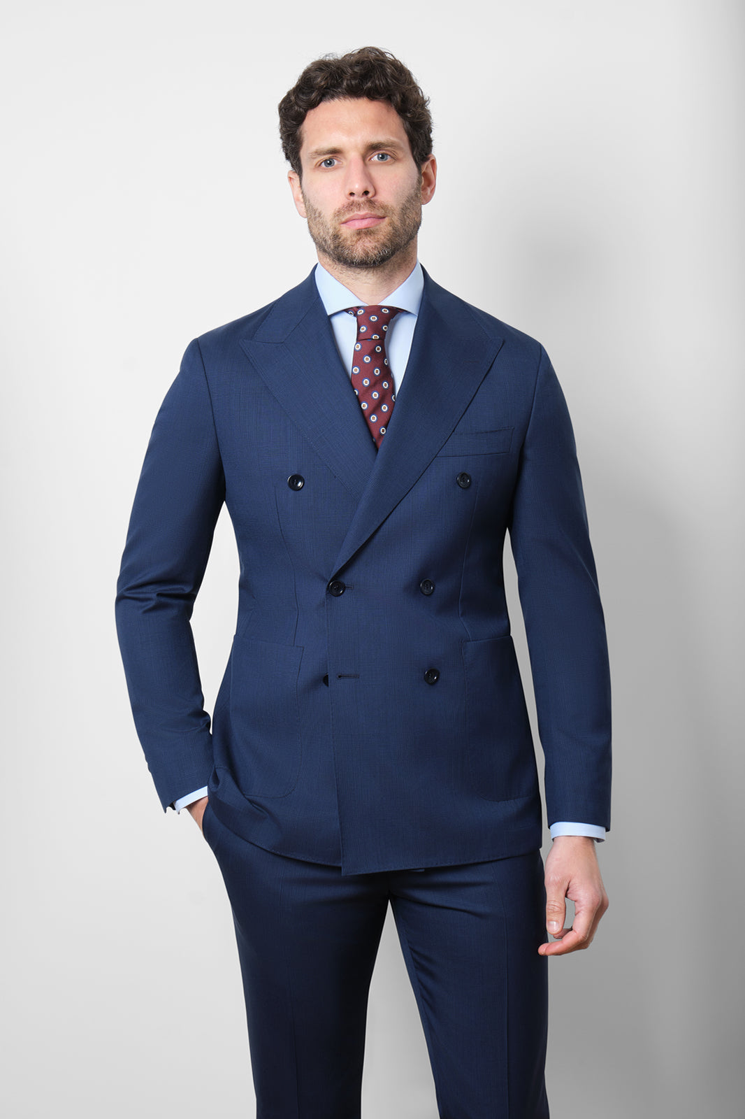 Costume croisé en laine poche plaquée Bleu imprimé Danyberd