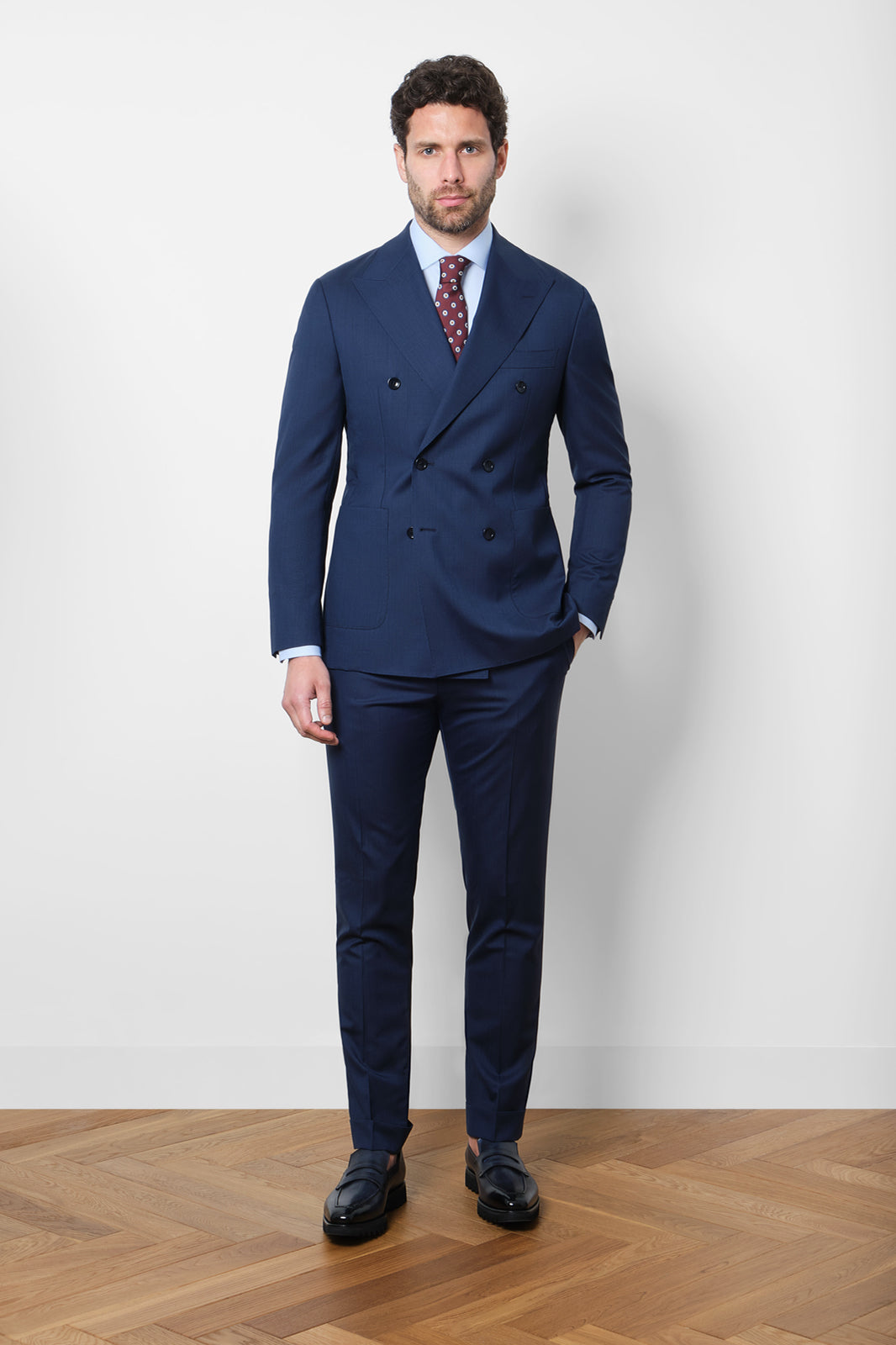 Double-breasted suit with patch pocket - Blue print
